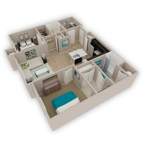 Floor plan for 2 beds, 2 baths, 1147 sqft